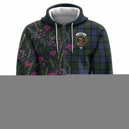 ScotsTee Shop Scottish Baird Family Crest Tartan Hoodie Scottish Thistle Flower Half Style