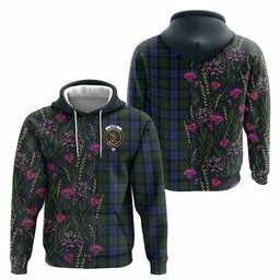 ScotsTee Shop Scottish Baird Family Crest Tartan Hoodie Scottish Thistle Flower Half Style