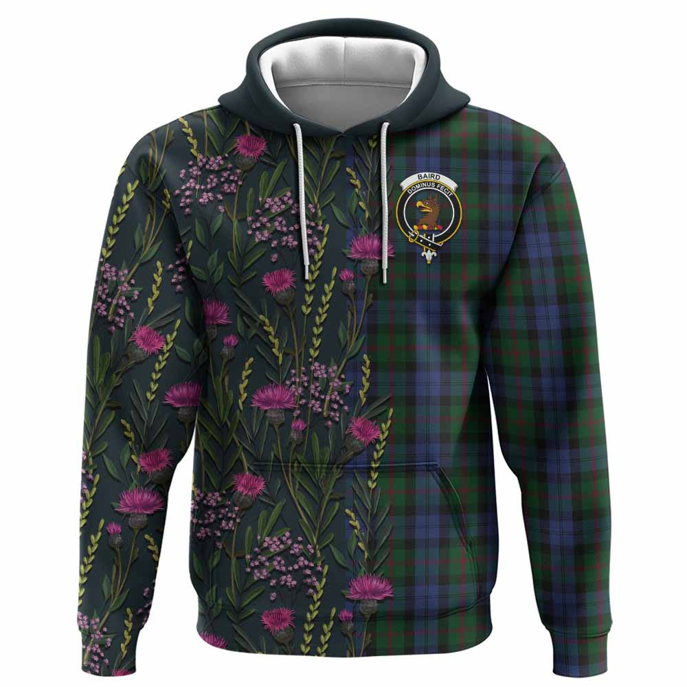 ScotsTee Shop Scottish Baird Family Crest Tartan Hoodie Scottish Thistle Flower Half Style