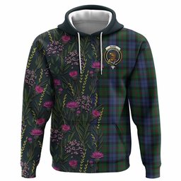 ScotsTee Shop Scottish Baird Family Crest Tartan Hoodie Scottish Thistle Flower Half Style