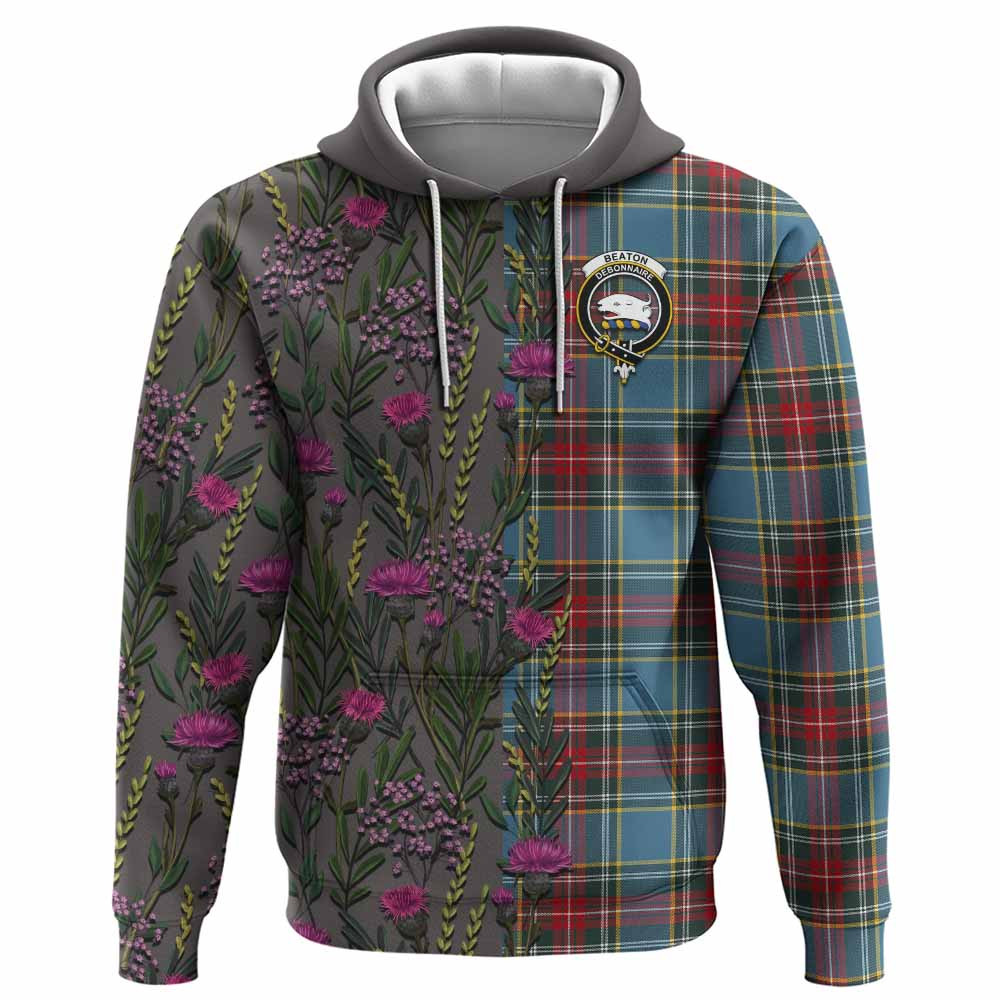 ScotsTee Shop Scottish Beaton Family Crest Tartan Hoodie Scottish Thistle Flower Half Style