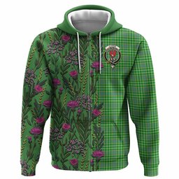 ScotsTee Shop Scottish Currie Family Crest Tartan Hoodie Scottish Thistle Flower Half Style