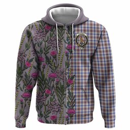 ScotsTee Shop Scottish Boswell Family Crest Tartan Hoodie Scottish Thistle Flower Half Style