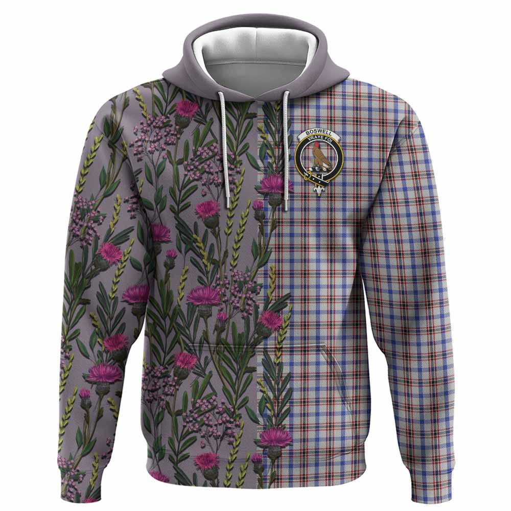 ScotsTee Shop Scottish Boswell Family Crest Tartan Hoodie Scottish Thistle Flower Half Style