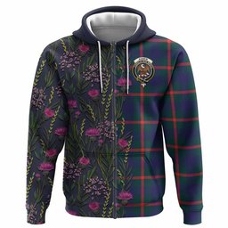 ScotsTee Shop Scottish Agnew Family Crest Tartan Hoodie Scottish Thistle Flower Half Style