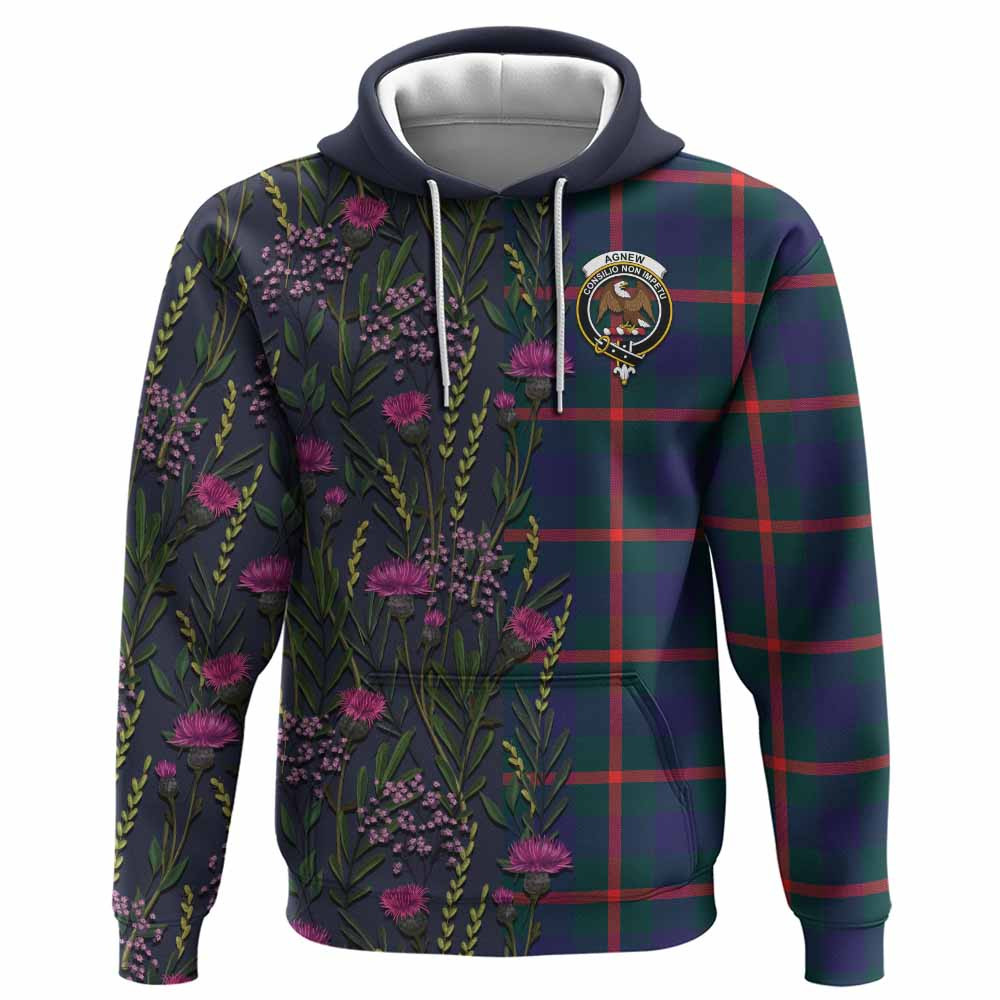 ScotsTee Shop Scottish Agnew Family Crest Tartan Hoodie Scottish Thistle Flower Half Style