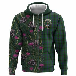 ScotsTee Shop Scottish Davidson Family Crest Tartan Hoodie Scottish Thistle Flower Half Style