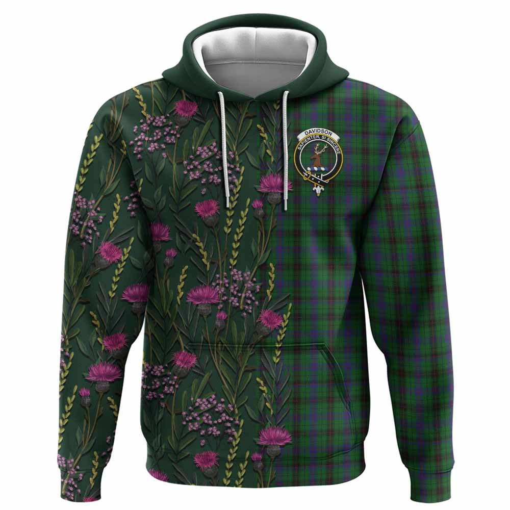 ScotsTee Shop Scottish Davidson Family Crest Tartan Hoodie Scottish Thistle Flower Half Style