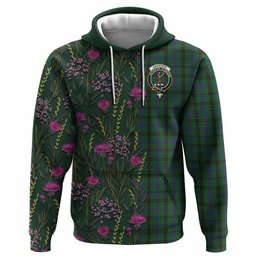 ScotsTee Shop Scottish Davidson Family Crest Tartan Hoodie Scottish Thistle Flower Half Style