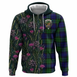 ScotsTee Shop Scottish Bannatyne Family Crest Tartan Hoodie Scottish Thistle Flower Half Style