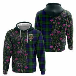ScotsTee Shop Scottish Bannatyne Family Crest Tartan Hoodie Scottish Thistle Flower Half Style