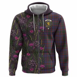 ScotsTee Shop Scottish Cumming Family Crest Tartan Hoodie Scottish Thistle Flower Half Style
