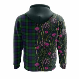 ScotsTee Shop Scottish Black Watch Family Crest Tartan Hoodie Scottish Thistle Flower Half Style