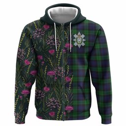ScotsTee Shop Scottish Black Watch Family Crest Tartan Hoodie Scottish Thistle Flower Half Style