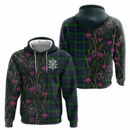 ScotsTee Shop Scottish Black Watch Family Crest Tartan Hoodie Scottish Thistle Flower Half Style