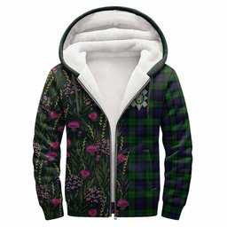ScotsTee Shop Scottish Black Watch Family Crest Tartan Hoodie Scottish Thistle Flower Half Style