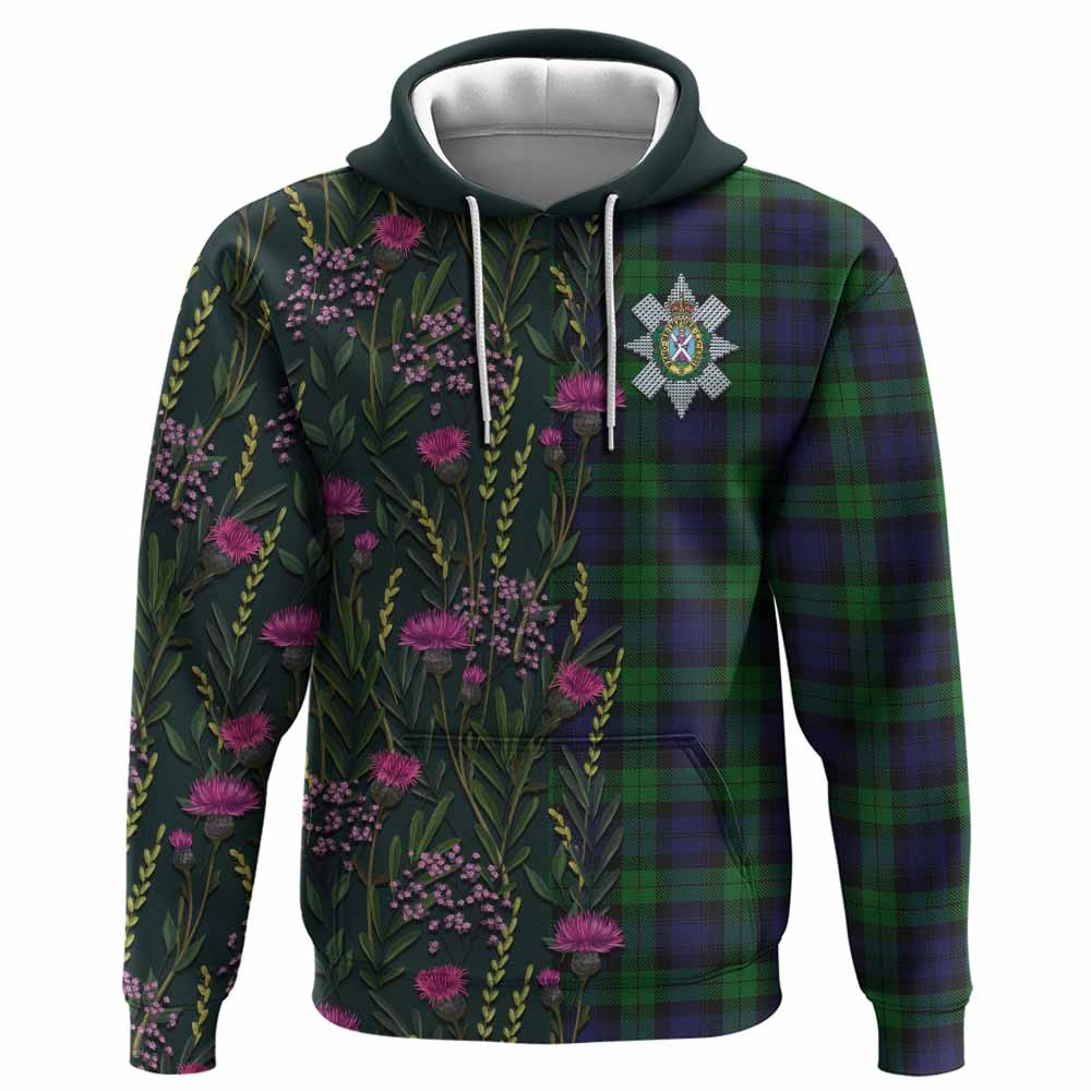 ScotsTee Shop Scottish Black Watch Family Crest Tartan Hoodie Scottish Thistle Flower Half Style