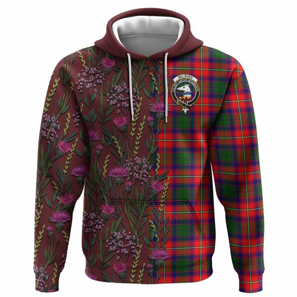 ScotsTee Shop Scottish Belshes (Belsches) Family Crest Tartan Hoodie Scottish Thistle Flower Half Style