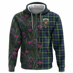 ScotsTee Shop Scottish Baillie (Bailey) Family Crest Tartan Hoodie Scottish Thistle Flower Half Style