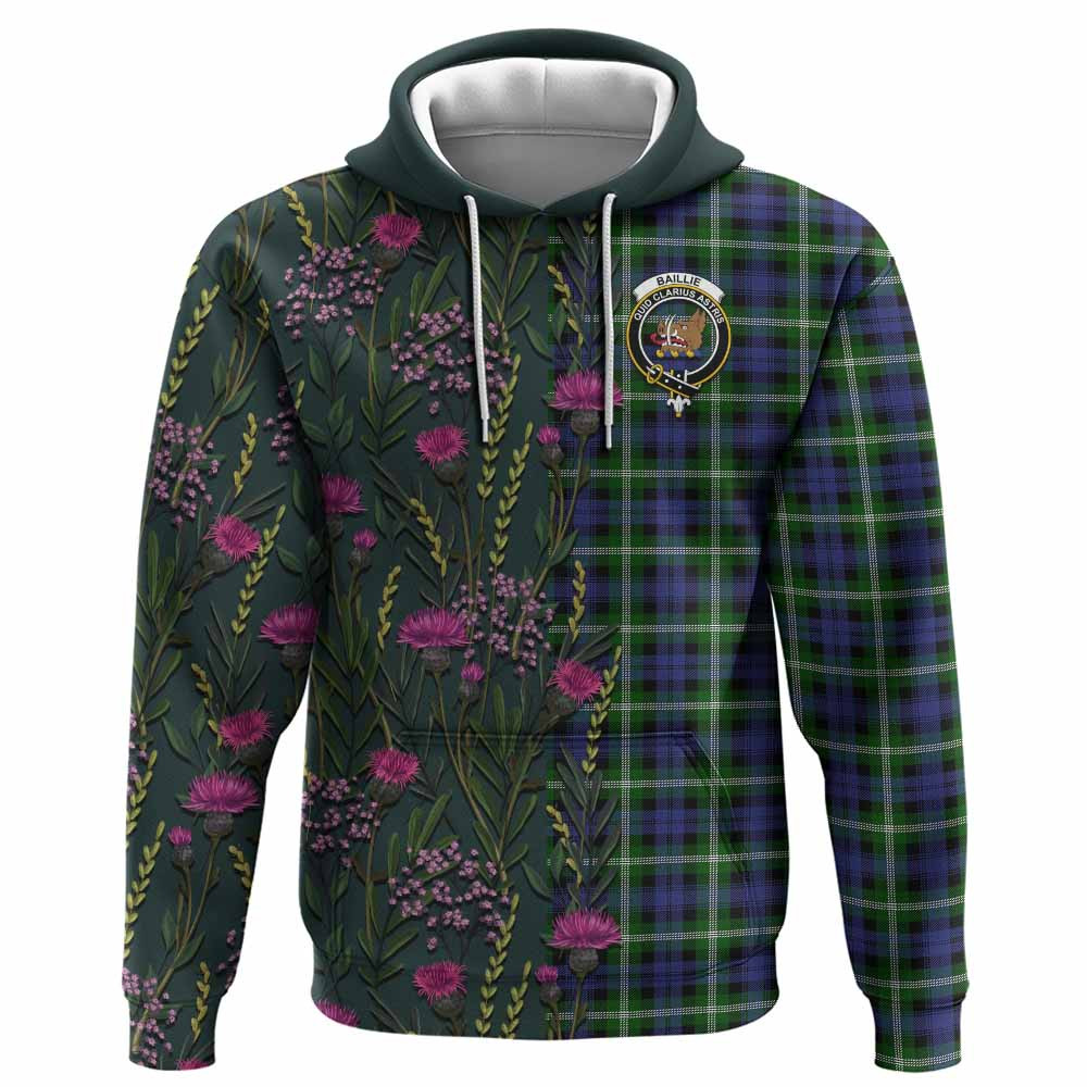ScotsTee Shop Scottish Baillie (Bailey) Family Crest Tartan Hoodie Scottish Thistle Flower Half Style