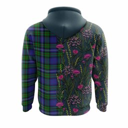 ScotsTee Shop Scottish Donnachaidh Family Crest Tartan Hoodie Scottish Thistle Flower Half Style