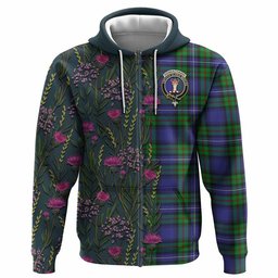 ScotsTee Shop Scottish Donnachaidh Family Crest Tartan Hoodie Scottish Thistle Flower Half Style
