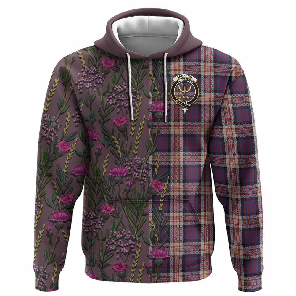 ScotsTee Shop Scottish Carnegie Family Crest Tartan Hoodie Scottish Thistle Flower Half Style