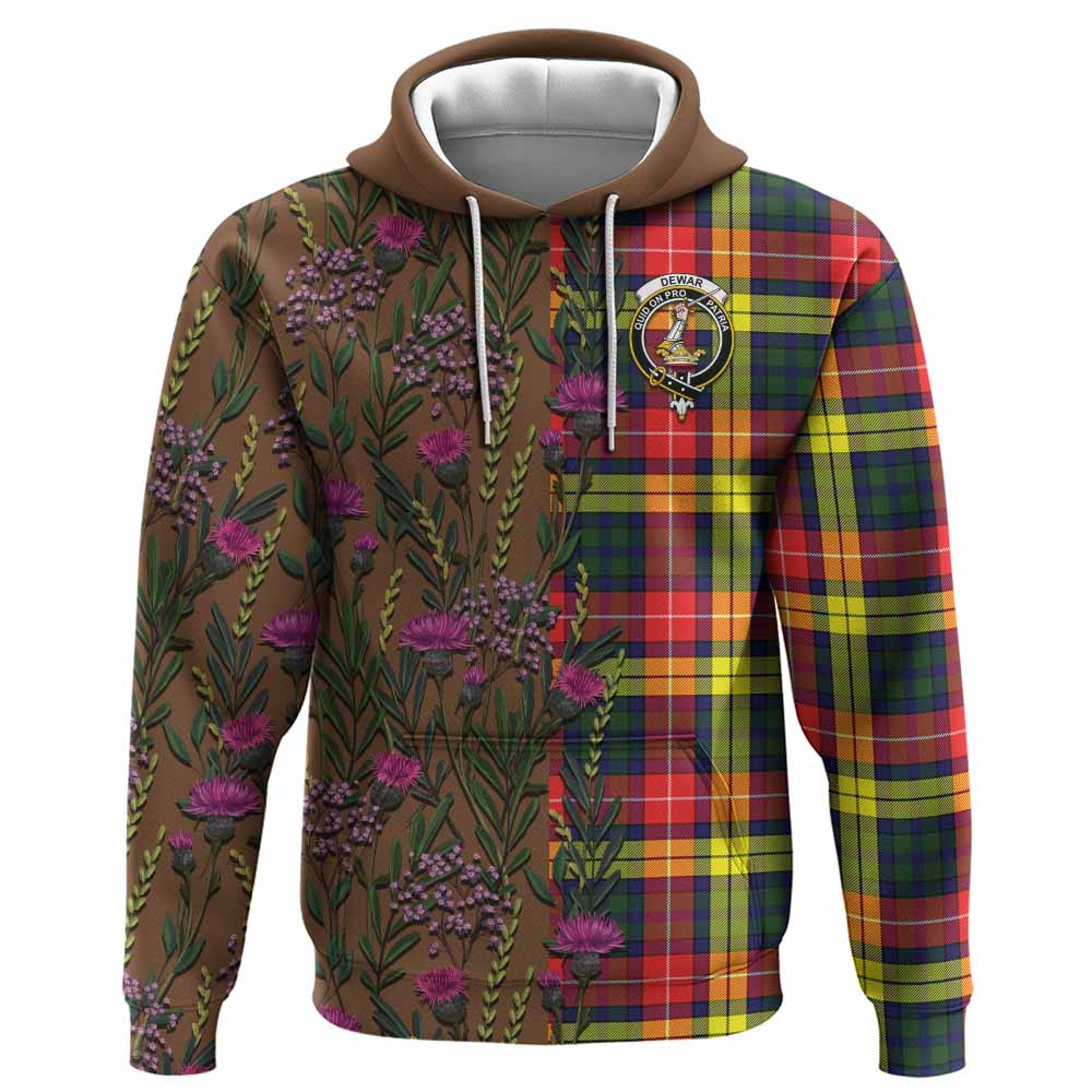 ScotsTee Shop Scottish Dewar Family Crest Tartan Hoodie Scottish Thistle Flower Half Style
