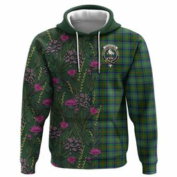 ScotsTee Shop Scottish Cranstoun (Cranston) Family Crest Tartan Hoodie Scottish Thistle Flower Half Style