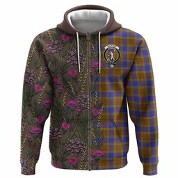 ScotsTee Shop Scottish Balfour Family Crest Tartan Hoodie Scottish Thistle Flower Half Style