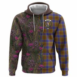 ScotsTee Shop Scottish Balfour Family Crest Tartan Hoodie Scottish Thistle Flower Half Style