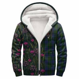 ScotsTee Shop Scottish Colquhoun Family Crest Tartan Hoodie Scottish Thistle Flower Half Style