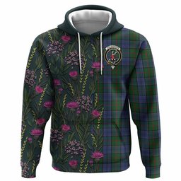 ScotsTee Shop Scottish Colquhoun Family Crest Tartan Hoodie Scottish Thistle Flower Half Style