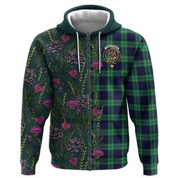 ScotsTee Shop Scottish Abercrombie Family Crest Tartan Hoodie Scottish Thistle Flower Half Style