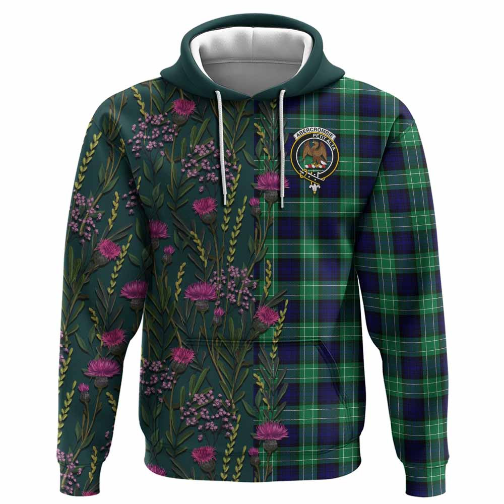 ScotsTee Shop Scottish Abercrombie Family Crest Tartan Hoodie Scottish Thistle Flower Half Style