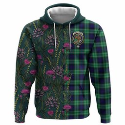 ScotsTee Shop Scottish Abercrombie Family Crest Tartan Hoodie Scottish Thistle Flower Half Style