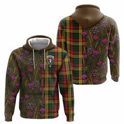 ScotsTee Shop Scottish Buchanan Family Crest Tartan Hoodie Scottish Thistle Flower Half Style