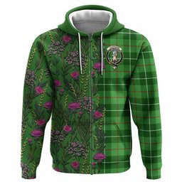 ScotsTee Shop Scottish Clephane (Clephan) Family Crest Tartan Hoodie Scottish Thistle Flower Half Style
