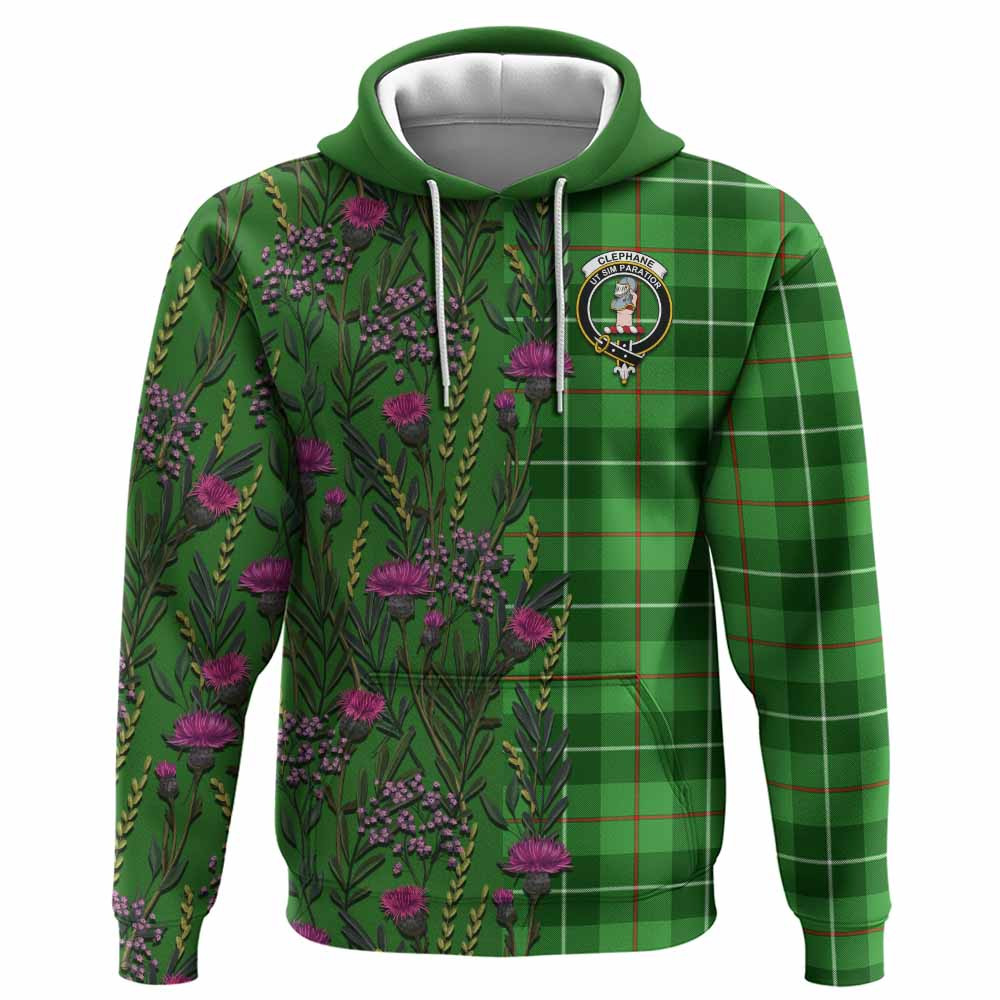 ScotsTee Shop Scottish Clephane (Clephan) Family Crest Tartan Hoodie Scottish Thistle Flower Half Style