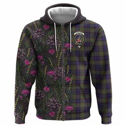 ScotsTee Shop Scottish Clelland Family Crest Tartan Hoodie Scottish Thistle Flower Half Style