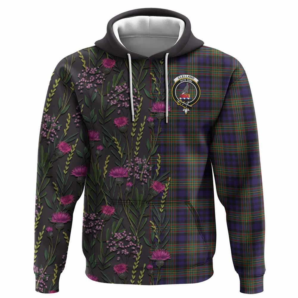 ScotsTee Shop Scottish Clelland Family Crest Tartan Hoodie Scottish Thistle Flower Half Style