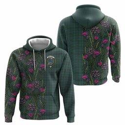 ScotsTee Shop Scottish Arbuthnot Family Crest Tartan Hoodie Scottish Thistle Flower Half Style