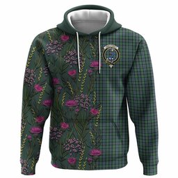 ScotsTee Shop Scottish Arbuthnot Family Crest Tartan Hoodie Scottish Thistle Flower Half Style