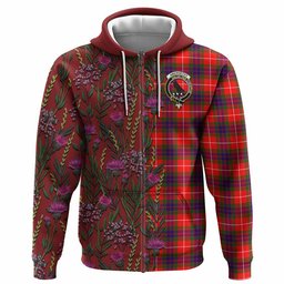 ScotsTee Shop Scottish Abernethy Family Crest Tartan Hoodie Scottish Thistle Flower Half Style