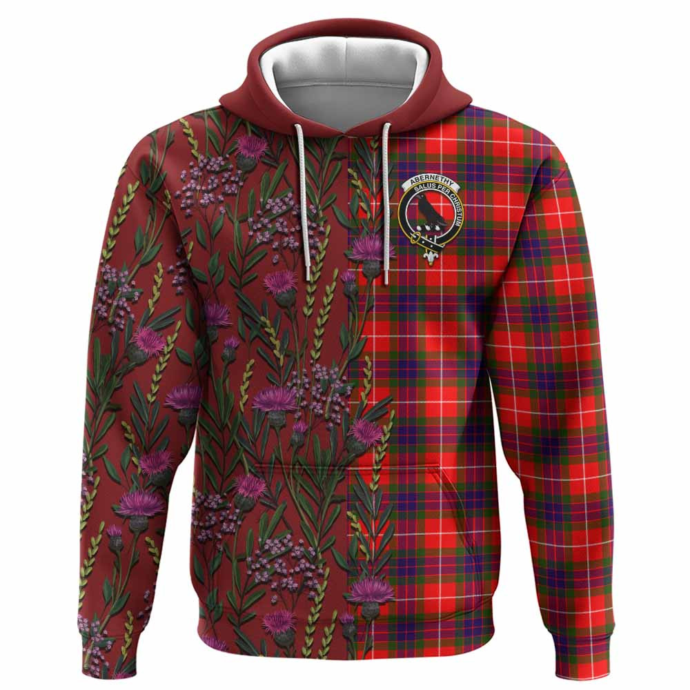 ScotsTee Shop Scottish Abernethy Family Crest Tartan Hoodie Scottish Thistle Flower Half Style