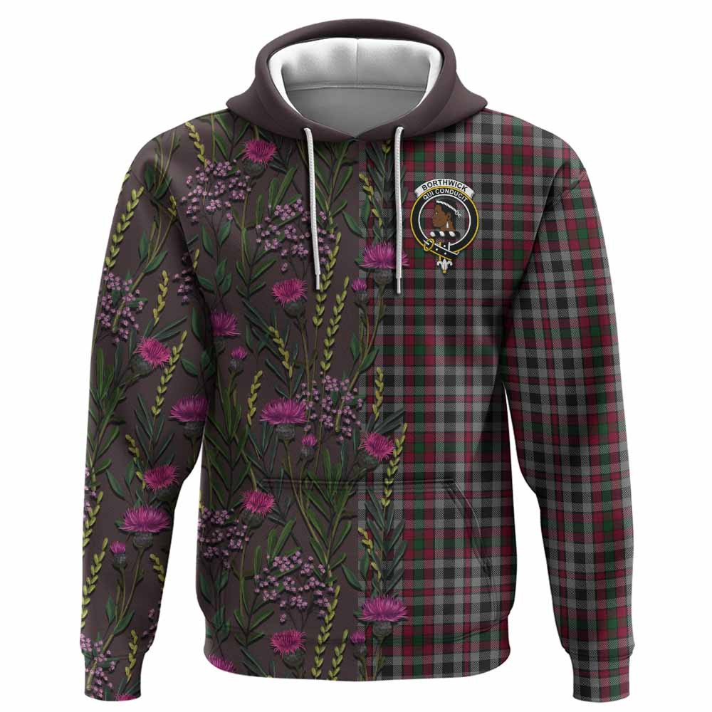 ScotsTee Shop Scottish Borthwick Family Crest Tartan Hoodie Scottish Thistle Flower Half Style