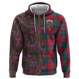 ScotsTee Shop Scottish Auchinleck (Affleck) Family Crest Tartan Hoodie Scottish Thistle Flower Half Style