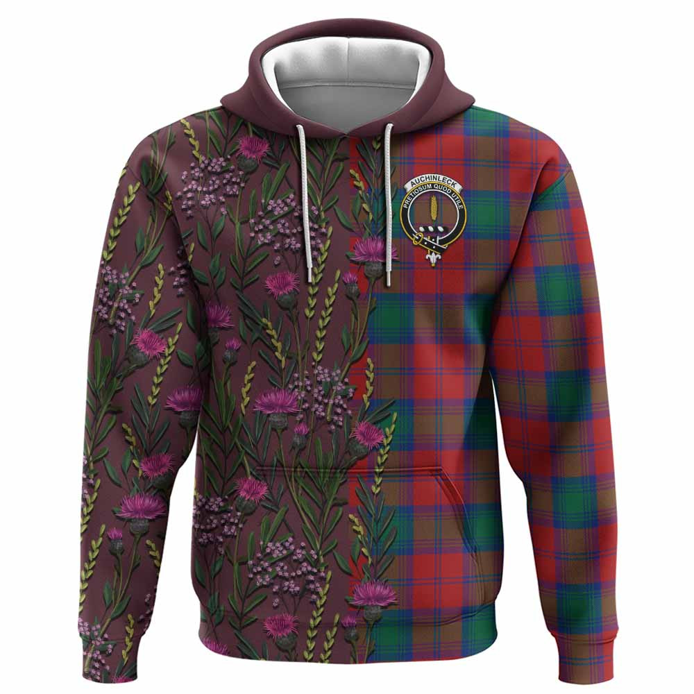 ScotsTee Shop Scottish Auchinleck (Affleck) Family Crest Tartan Hoodie Scottish Thistle Flower Half Style