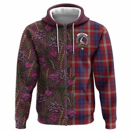ScotsTee Shop Scottish Ainslie Family Crest Tartan Hoodie Scottish Thistle Flower Half Style