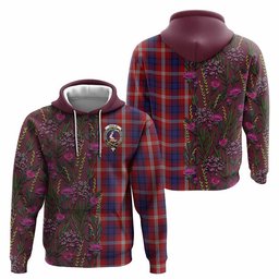 ScotsTee Shop Scottish Ainslie Family Crest Tartan Hoodie Scottish Thistle Flower Half Style